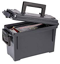 Plano Caja de municiones de campo calibre .30, negra, caja de almacenamiento de municiones con cerradura con asa de transporte resistente, caja de municiones de plástico pequeña, protección resistente