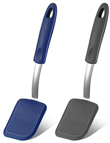Yetene 2Pcs Mini Silicone Cookie Brownie Spatula, Solid Flat, Gray, Blue