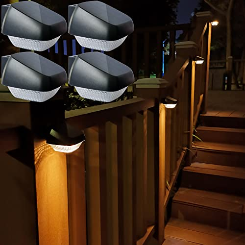 Soslina 4 Pack Solar Fence Lights, Warm White Decking Lights Solar Powered Step Lights Outdoor Waterproof Garden LED Wall Lights, Path Lighting for Patio, Gate, Yard, Front Door