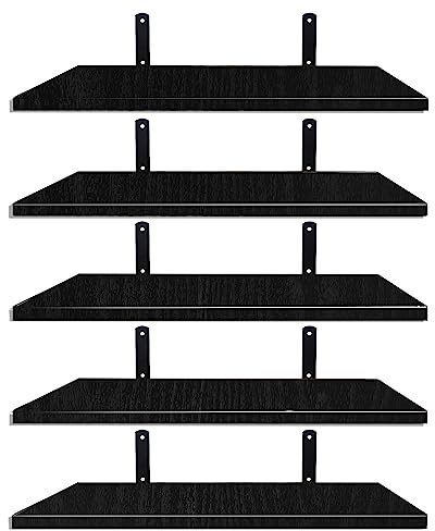 Mardili Shelves Wood Wall Mounted Shelf, Rustic Shelves Set of 5（Black）