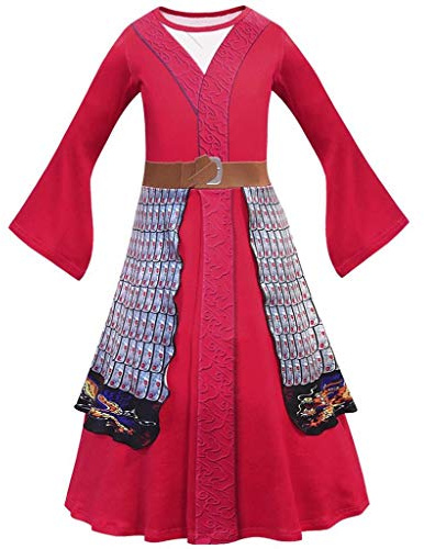 Lito Angels Deguisement Robe Costume Hua Mulan Enfant Filles, Anniversaire Carnaval Fete, Taille 12-14 ans, Rouge (étiquette en tissu 160)