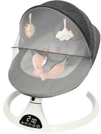 Babywippe, Elektrische Babywiege Kinderbett Liegestuhl, Einstellbarer Winkel Automatische Babyschaukel Babybett mit 12 voreingestellten Schlafliedern für 0-12 Monaten Babys (Grau)