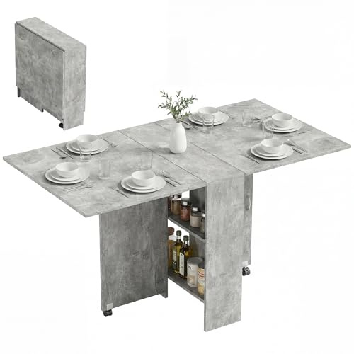 HOMCOM Table Pliante de Cuisine sur roulettes 75L x 140l x 74H cm Gris