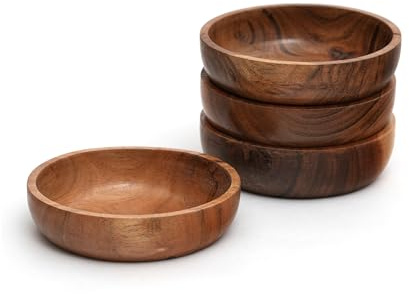 WEBHUSHI Acacia träskålar 12 cm bruna träskålar, volym på 400 kubikcm (0,40 liter) per skål (1 set med 4 skålar)