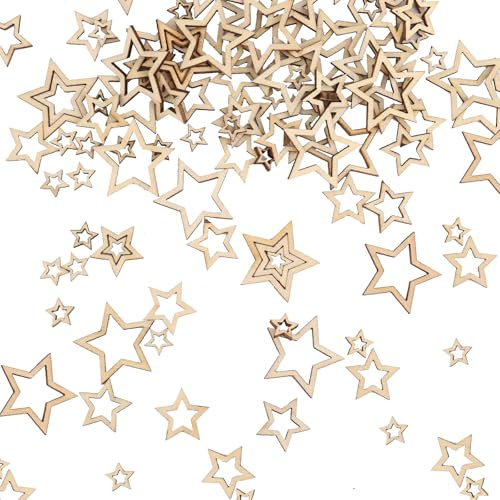 ALEGRE Holzsterne Streudeko, 100 Stück Konfetti, Holz Sterne zum Basteln, Tischdeko Geburtstag, Sternen Deko, 3 Größen, Weihnachten