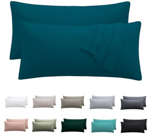Nesture Kissenbezug 40 x 80 2er Set - kopfkissenbezug 40x80 cm Petrol, 100% Mikrofaser kissenbezüge mit Reißverschluss, Weich und Bügelfrei