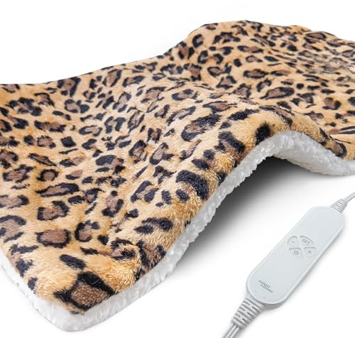 UNOWIX Full Weighted Electric Heating Pad for Back Pain & Period Cramps Relief, Heat Pad with 12 Heat Settings, Plush 2.3LB Hot Weighted Heated Pad (Leopard Print, 12''×24'' BZ Brown)
