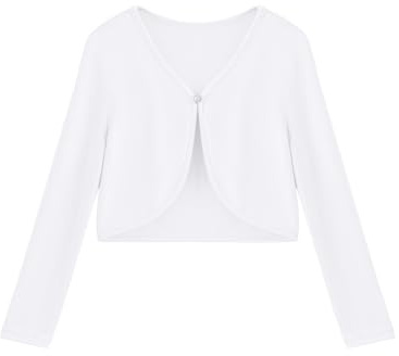 Arshiner Bolero for Girls Open Front Long Sleeve Short Elegant Knitted Cardigan Shoulder Jacket Bolero Jacket for Kids White 160