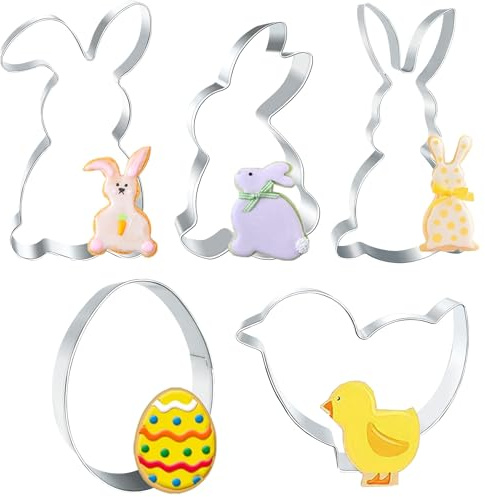 Osterhasen Ausstecher,5 Stück Hasen Ausstechformen Ostern Keksausstecher Hase Osterausstecher Hasenform Edelstahl Plätzchenausstecher Ostern Backform für Backen Kinder Oster Küken Ostereier