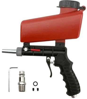 Flylin Pneumatic Sand Blaster, Portable Hand Held ABS Abrasive Sand Blasting Machine, Small Nozzle Air Sand Blaster Gun for Surface Cleanig Device Maintenance (Red)