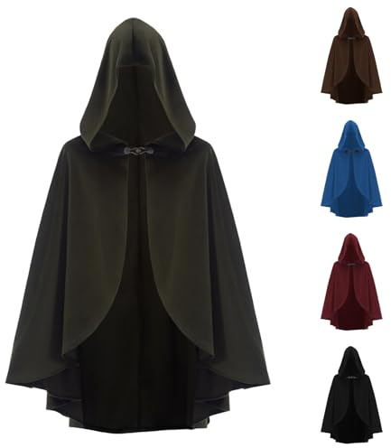 Mens Steampunk Hooded Cape Men's Medieval Frill Hem Cloak Gothic Medium Length Poncho Renaissance Cloak Victorian Fancy Dress Shawl Halloween Cloaks Party Costume Punk Stage Uniform