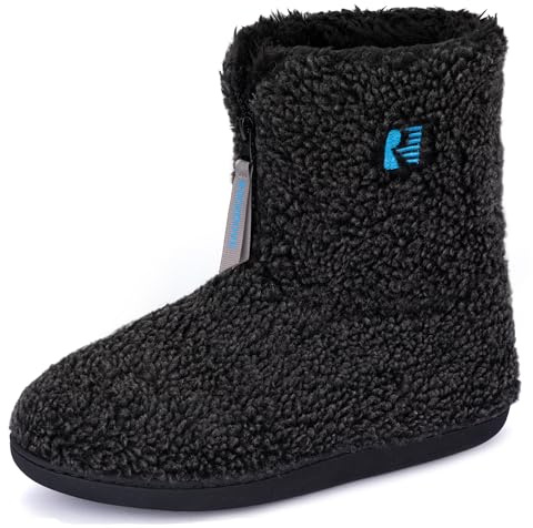 RockDove Men’s Sherpa Boot Slippers Zip Closure Warm Fleece Lining and Non Slip Sole