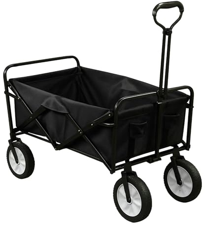 Blumixx Bollerwagen faltbar – Robuster Handwagen in Schwarz, 75x53x12 cm – Vielseitige Transportkarre für Garten, Ausflüge & Freizeit, Transportwagen platzsparend klappbar