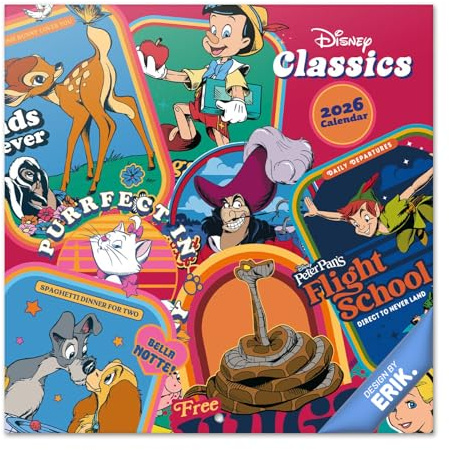 Grupo Erik - Calendrier Disney 2026 - Calendrier 2026 Mural Mensuel Les Classiques Disney │ Idee Cadeau : Calendriers Muraux │ De Janvier à Décembre : Espace pour notes et Illustrations (30x60 cm)