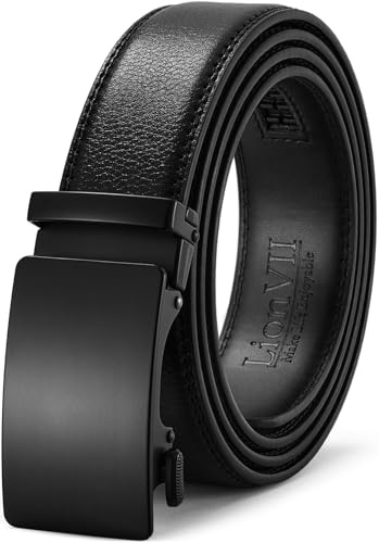 LionVII Ceinture pour homme avec cliquet automatique – Ceinture réglable de 3,5 cm en cuir véritable pour les loisirs et les affaires, peut être coupée pour un tour de taille de 75 à 125 cm, Noir