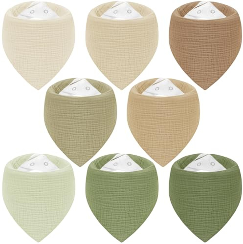 Yukkidds Lätzchen Baby 8 Stück Dreieckstuch Musselin Halstuch baby Saugfähig 100% Baumwolle Sabberlätzchen Verstellbare für Junge und Mädchen (Grün&Braun)