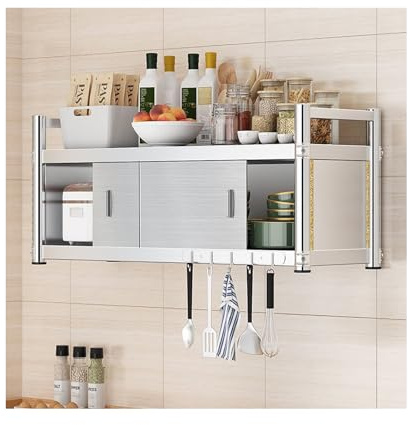 Armadio portaoggetti in acciaio inox per montaggio a parete con anta scorrevole, mensola da cucina sospesa, multiuso per garage, ufficio, magazzino, nizing Solution (80 x 35 x 50 cm)