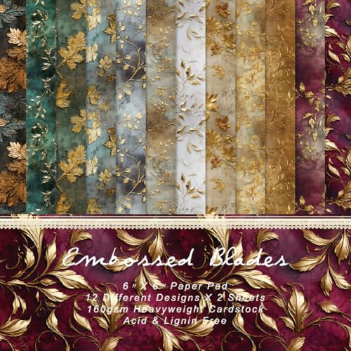 craspire 24 Bloc de Papier Décoratif pour Scrapbooking Motif Feuilles 6 X 6 Pouces Motif Vintage Texture Automne Cartes de Vœux pour Album Journal Bricolage Loisirs Créatifs