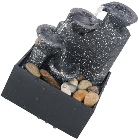 BESPORTBLE Fuente de Agua Artificial Pequeña de Plástico sin Batería Fuente a Pilas Efecto Cascada de 3 Niveles para Decoración de Escritorio y Hogar Adorno de Paisaje Interior Realista
