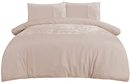 Sleepdown Velvet Cuff Bedding Set - Champagne - Single Duvet Cover and Pillowcase