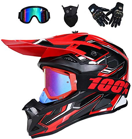 VOMI® Casque Moto Cross, Casque De VTT Vélo, Plein Visage Hors Route Casques Intégral Motocross, Convient pour Toutes Les Saisons, Lunettes Gants Masque, Certifié Dot,XL