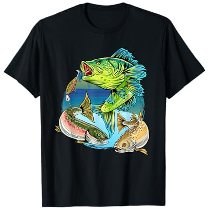 Graphique de pêche avec des poissons dans l'eau T-Shirt
