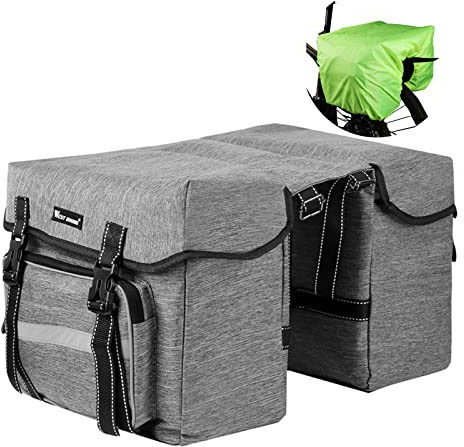 Uborse - Borsa da bicicletta per portapacchi da 28 l, impermeabile, con riflettori, doppia con protezione antipioggia, per bicicletta (grigio)