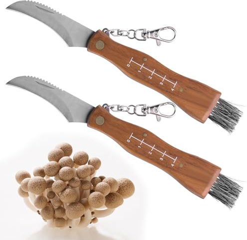 Nizirioo Pilzmesser mit Bürste, 2 Stücke Schwammerlmesser mit Lineal Taschenmesser Klappmesser, Edelstahl Pilzmesser Tragbar Pilzsammler mit Schlüsselring für Trüffel, Pilze, Steinpilze