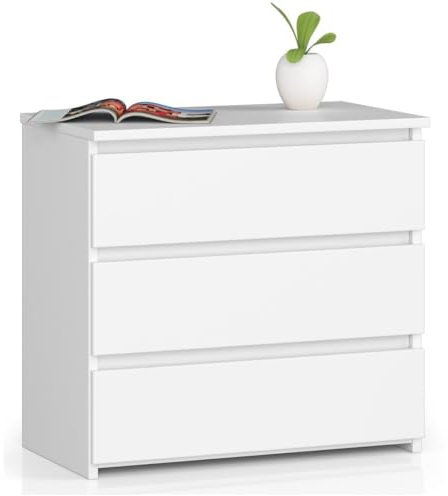 Home Collective Kommode mit DREI Schubladen, elegant, für minimalistische Innenräume, 57 cm hoch und 60 cm breit, Wohnzimmer, Schlafzimmer, Flur, Schrank, Sideboard, Highboard, viel Stauraum, weiß