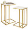 Aibiju 2 Stücke Beistelltische fürs Wohnzimmer, Betttisch Laptoptisch, Sofa Beistelltisch, Geeignet für Schlafzimmer, Wohnzimmer, Weiße Marmorfarbe Holzbretter mit Goldenem Metallrahmen, YD-TM051G-2