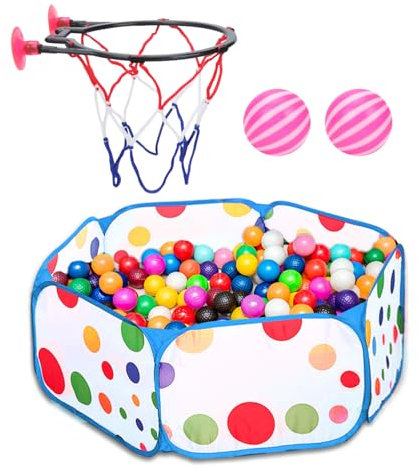 1 Vasca Con Palline Pop-Up, 1 Canestro Da Basket Con 2 Ventose E 2 Palline, Vasca Con Palline Pieghevole, Vasca Con Palline Da Gioco Per Bambini, Vasca Con Palline Da Gioco All'Aperto