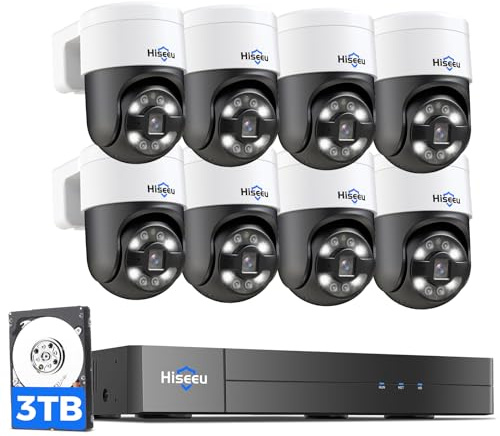 【Human Tracking+300°Pan 90°Tilt】 Hiseeu 4K PoE Security Camera System,Wired NVR Security Camera System w/8 * 5MP PoE PTZ Camera Outdoor&Indoor,2-Way Audio,Color Night Vision,7/24 Record