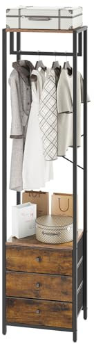 YMYNY Garderobenständer, Kleiderständer mit Schubladen, Freistehender hoher Kleiderschrank offen, Ablagen, Garderobe mit Kleiderstange für Schlafzimmer Wohnzimmer, 39×29×179CM Vintagebraun HGR001H