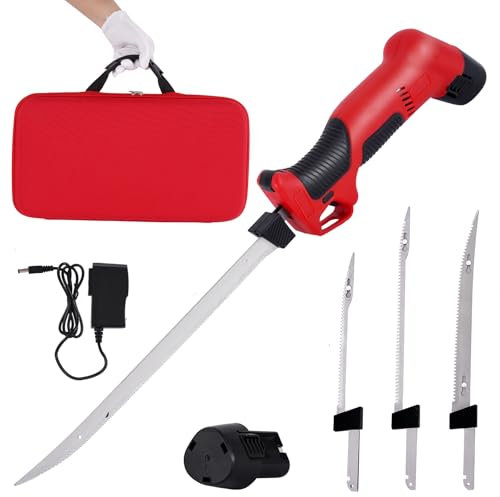 YUCHENGTECH Coltello da Filetto Elettrico per Pesce Coltello da Filettare a Batteria con 4 Lame in Acciaio Inossidabile, 2 Batterie Ricaricabili e Custodia per la Pesca, la Filettatura, L'outdoor