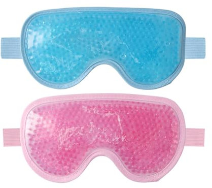 Maschera Occhi Gel Freddo, Maschera per Gli occhi Calda e Fredda, Maschera per Gli Occhi Riutilizzabile per Alleviare l'affaticamento Degli Occhi (Blu, Rosa)