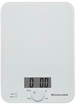 KitchenAid KQ914WH Glass Surface 11 Pound Capacity Digital Kitchen and Food Scale, Scale for Food Ounces and Grams, Dry and Liquid Ingredients, White