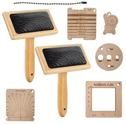 Cardatrici manuali per lana,Set di cardatrici in lana,Set di pennelli per feltro con ago | Spazzole per cardare in lana con manico in legno, set di pettini per mescolare lana per artigianato