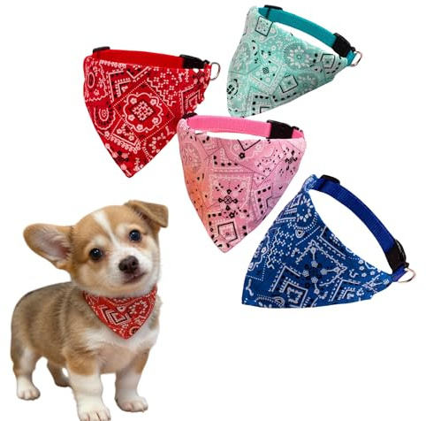 CWYZA 4PCS Puppy and Small Dog Bandana Collar Set,(S-(Neck Fits 8-11IN))