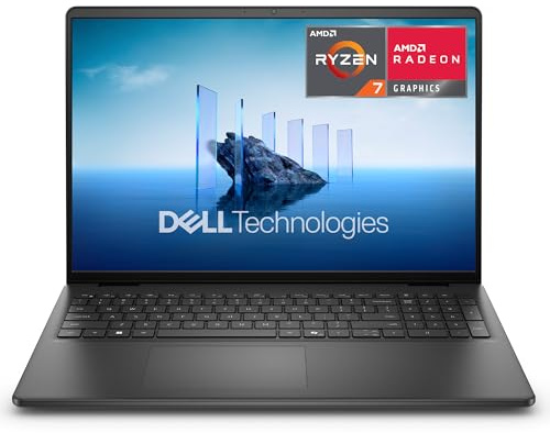 Dell 16 Laptop DC16255 16-Inch 2K (1920x1200), AMD Ryzen 7 250, AMD Radeon Graphics, 16GB DDR5 RAM, 1TB SSD, Windows 11 Home, Fingerprint Reader, UK Qwerty Backlit Keyboard, Carbon Black