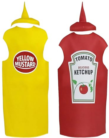 Disfraz De Halloween Para Parejas, Paquete de 2 Disfraz De Mostaza, Conjunto A Juego Para Fiesta De Condimentos, Disfraces Unisex Divertidos De Ketchup Para Festivales Disfraces Halloween Desfiles