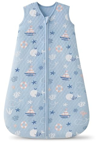 FIEMOL 1.0 TOG Baby Sleep Sack 12-18 Months，Cotton Quilted Wearable Blanket Baby Boy Girl Sleeping Sack, 2-Way Zipper Sleeping bag for Toddler Blue Sea(Large)