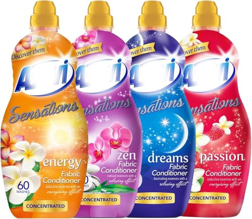 4 Pack Household Spanish Cleaning Products Fabric Softener Bundle Giftset – Zen, Passion, Dreams & Energy – Long Lasting Scented Clothes Conditioner – 1320ml Each 60 Washes Concentrated Laundry Care
