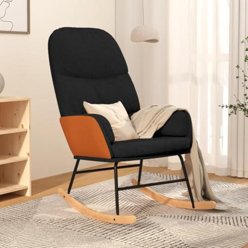 Frdhee Chaise d'allaitement pour chambre à coucher, à bascule, fauteuil à bascule, en tissu noir, pour salon, chambre à coucher, balcon, peut être installé rapidement