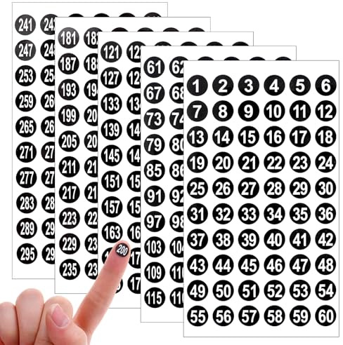 1800 Pcs Number Stickers Labels 1-300, 0.4 Inch Small Round Consecutive Number Decals, Removable Inventory Self Adhesive Stickers Decals for Office Storage Bins Organization Indoor Outdoor Use (Black)