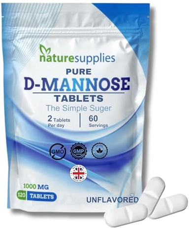 D Mannose Tablets 1000mg - 120 Pack Dmannose Tablets - (Not D Mannose Capsules or Powder) - Suitable for Vegetarians and Vegans - High Strength D-Mannose Supplement from Naturesupplies
