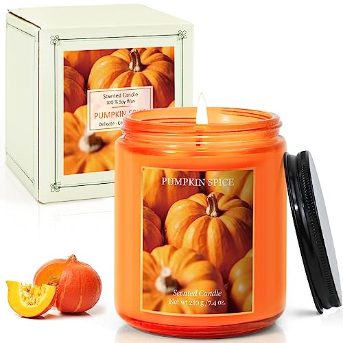 La Bellefée Vela Perfumada, Relajante aromaterapia vela, Fragancia de calabaza, Cera de Soja Natural, Halloween Velas, 450g Velas de 45 Horas de Larga Duración, Decoración para el Hogar