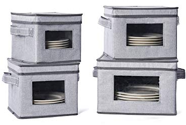 VENO Contenitore Stoviglie 4 Dimensioni con Coperchio e Maniglie, Contenitori per Piatti, Accessori per Piatti, Trasloco, Trasporto, Protezione, Divisori Inclusi (4 Dimensioni Può contenere 48 Piatti)