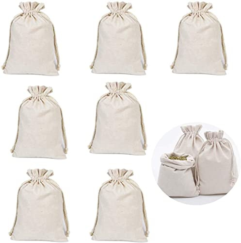10 Piezas Bolsas Algodon con Cordon, Bolsas de Algodon Reutilizable, Bolso de Boda Bolso Bolsa de Regalo Bolso de Cumpleaños, Sin Impresion, Ideal para Pintar (7.9 * 9.8inch)