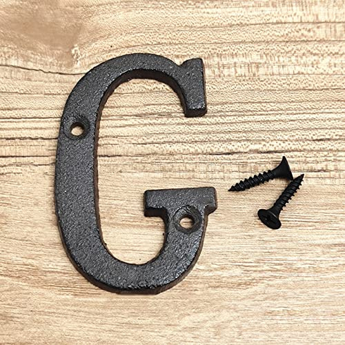 3D House Plaque Numbers 0-9 Letter A-Z Black Cast Iron 8cm Metal Digital Door Plate Sign with Screws Alphabet Home Outdoor Anti-Rust Exterior Signage Doorplate Hotel Apartment Street Mailbox (G)