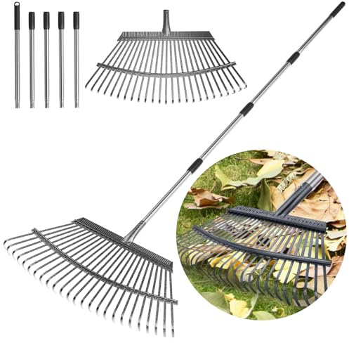 Rake for Leaves Heavy Duty 72 Inch Long Expandable Leaf Rake, 18 Inch Wide Garden Rakes with 25 Reinforced Tines and Stainless Steel Handle for Lawn, Yard, Leaf Cleanup